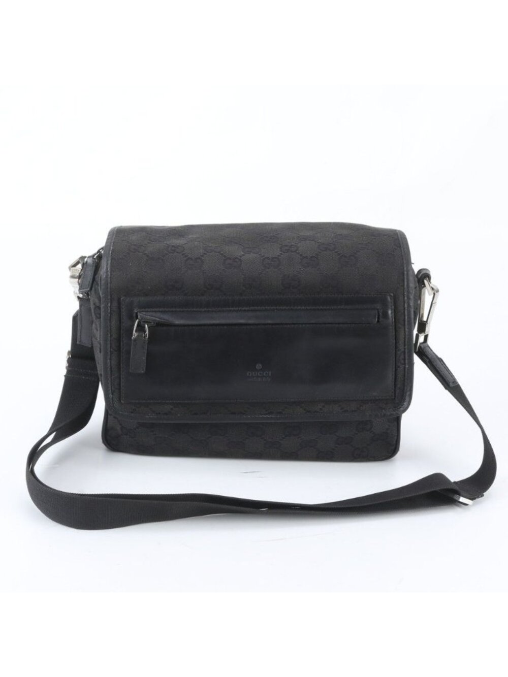 Gucci GG Canvas Leather Shoulder Bag Crossbody Hand Tote Black